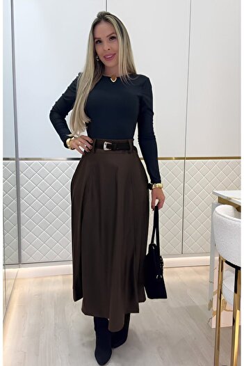 Masspera Women's High Waist Maxi Leather Skirt (Without Belt)