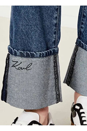 Karl Lagerfeld Yüksek Bel Düz Paça Standart Mavi Kadın Denim Pantolon A3W10017