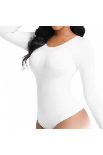 Fstyle Long sleeve bodysuit for abdomen, back and arms, used with clothes such as jeans, coats, etc., white