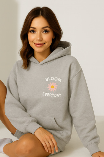 CLASSY.MODA Women's Hooded Kangaroo Pocket Oversize Sweatshirt Front Bloom Everyday Floral Print Casual