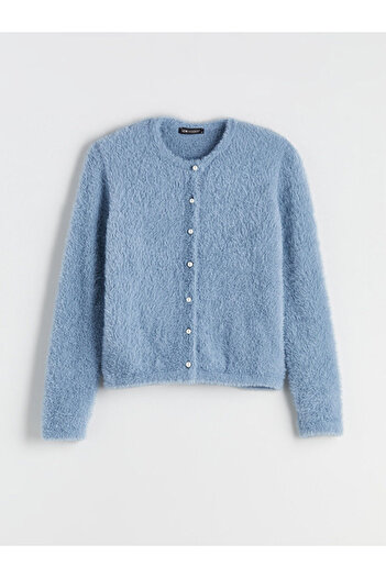 LC Waikiki Blue Crew Neck Women's Knitwear Cardigan