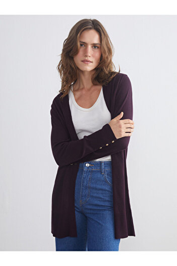 LC Waikiki Burgundy Shawl Collar Women's Knitwear Cardigan