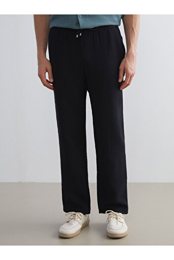 LC Waikiki Black Standard Fit Muslin Men's Trousers