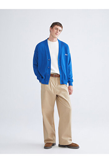 LC Waikiki Blue Comfortable Fit V-Neck Men's Knitwear Cardigan