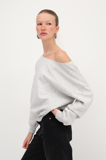 Addax Kayak Neckline Embellished Sweatshirt S1826