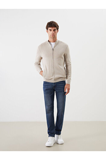 LC Waikiki Beige Standard Fit Stand Collar Men's Knitwear Cardigan