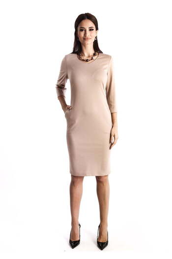 AD Fashion Plain beige dress with pockets 25R031i031 - 42 EU
