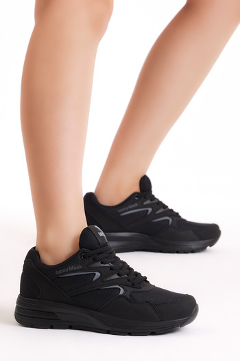 Tonny Black Unisex Black Poly Sole Breathable Fabric Lace-Up Sneakers