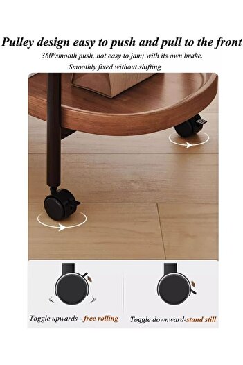 OKEA 2 Tier Round Kitchen Serving Cart Moving Side Table with Wheels Round Coffee Table