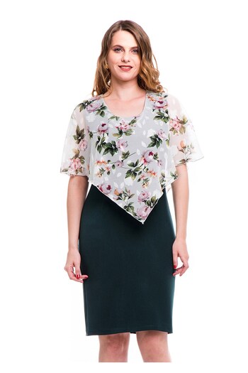 AD Fashion Green tapered dress with printed veil cape 01R26i2044 - 42 EU