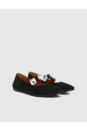 İLVİ Litoni Genuine Suede Leather Black Women's Ballerinas