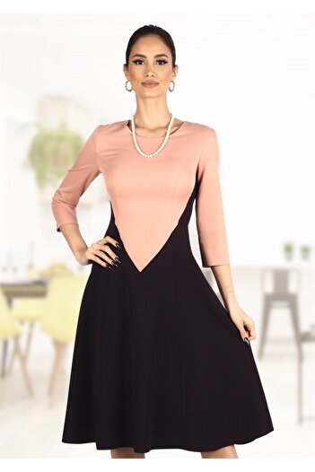 AD Fashion Nude dress with dark purple pleats 32R561i401 - 38 EU