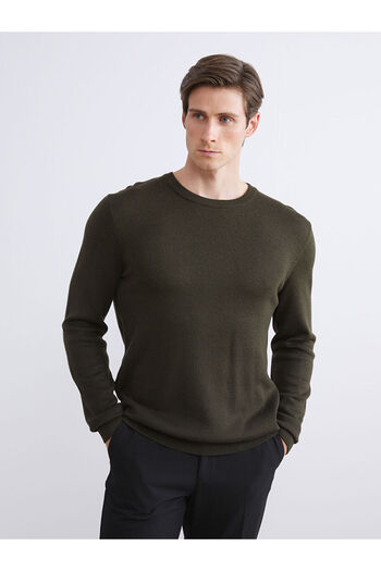 LC Waikiki Khaki Crew Neck Men's Knitwear Sweater
