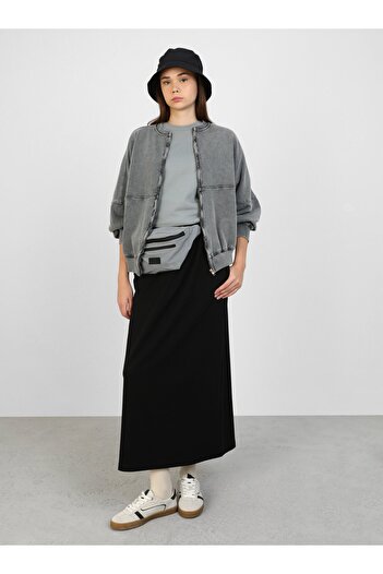 Benin Long Skirt with Elastic Waist and Tie Detail - Black -