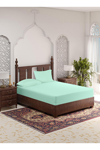 American Linen Queen Plain Fitted Elastic Bedsheet with 2 Pillow Cases 180 x 200 Cm (Mint Green)