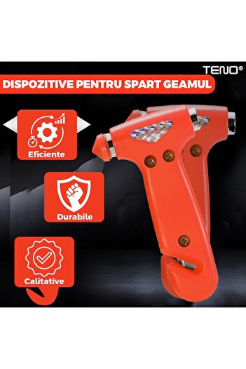 Teno Set 2 Dispozitive de Spart Geamul Teno, tip ciocan, doua capete, cutter pentru taiat centura, protec