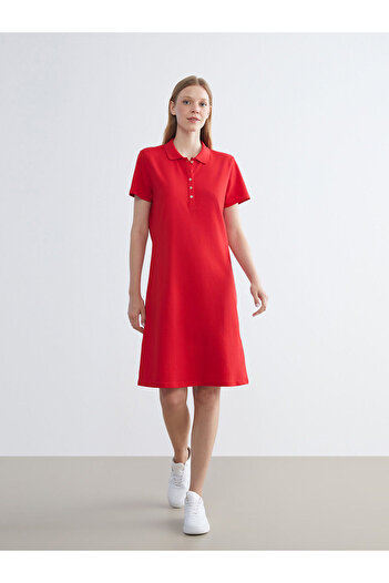 LC Waikiki Red Polo Neck A-Line Dress