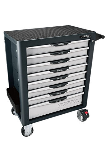 TOPTUL Tool cabinet with 8 drawers GE44803, mobile with wheels for moving, black/grey, equipped with