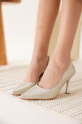 EMOYRA Angela Women's Silver Special Material Heeled Shoes