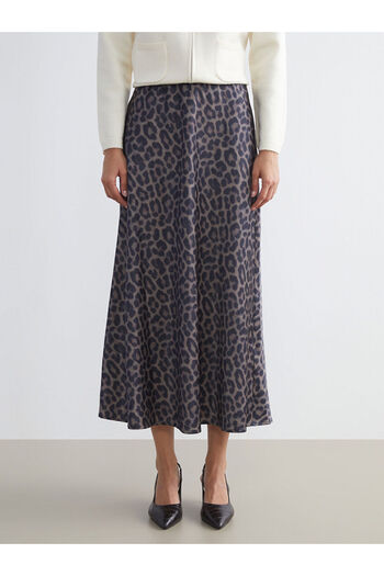 LC Waikiki Peak New Season Elastic Waist Leopard Patterned A-Line Satin Skirt