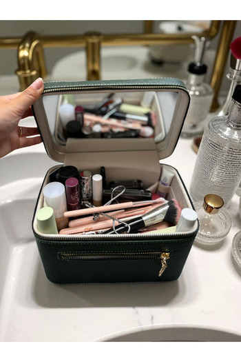 Gold Box Cosmetic Makeup Bag Travel Kit with Mirror Makeup Accessories Organizer Leopard Brown