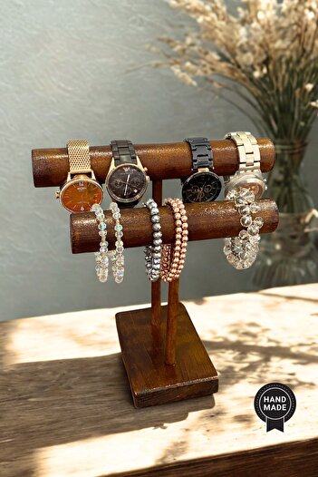 HOME ALL Wooden Jewelry Stand, Two Tier Accessory Organizer, Watch Bracelet Bangle Jewelry Organizer Handmade