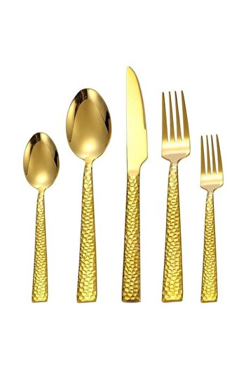 HALAMODO 10 PCS Cutlery Set, 2 Pack of 5 Gold Basic Flatware Silverware for Home Office Party Camping