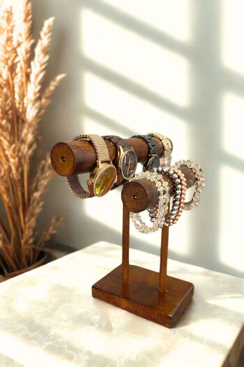 HOME ALL Wooden Jewelry Stand, Two Tier Accessory Organizer, Watch Bracelet Bangle Jewelry Organizer Handmade