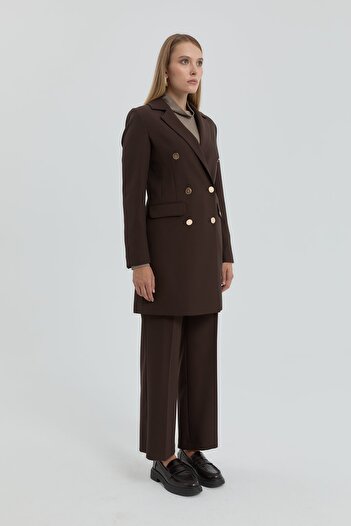 Nihan Kruvaze Blazer Ceket Kahve