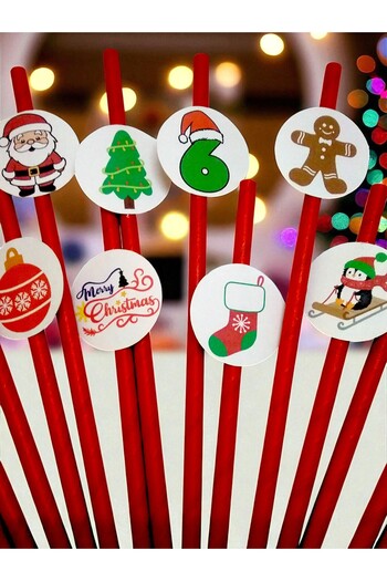 Armada 20 Pcs Christmas Themed Red Paper Straws Santa Claus Snowman Elk Cookie Man New Year Party