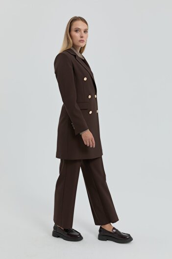 Nihan Kruvaze Blazer Ceket Kahve