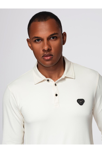 OMBRE Langarm Poloshirt mit edlen Markenknöpfen - creme V2 OM-POLS-0139 XXL
