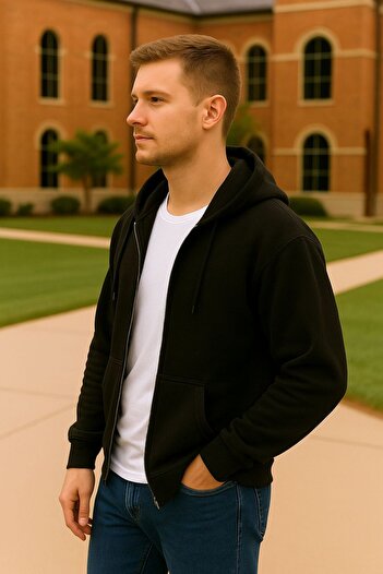 citycenterfashion Men's Hooded Hooded Oversized Sweatshirt Zippered Jacket Cty-Abr-8682M