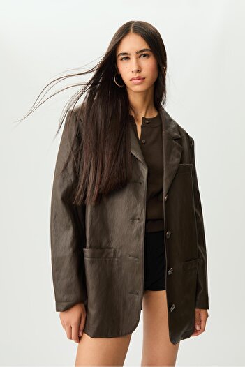 Stradivarius Oversize faux leather blazer