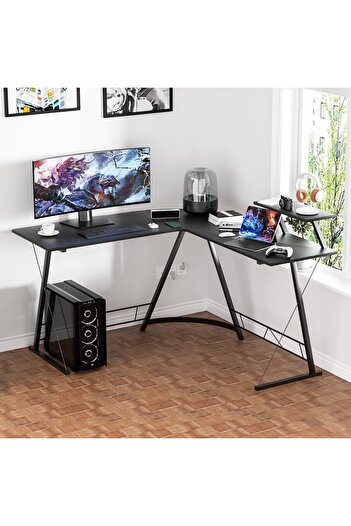 Crestj L-Shaped Gaming Table, Home Gaming Desk, Writing Workstation, White 130x50x74cm