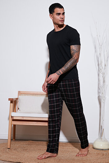Buratti Cotton Regular Fit Regular Waist Straight Leg Pajama Bottoms with Pockets Men's Pajama Bottoms 6574003