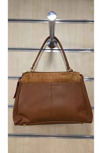 VİENCA Genuine Leather Suede Women's Hand and Shoulder Bag with Lock Detail