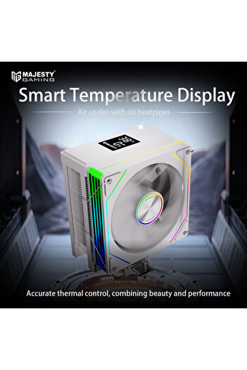 majesty CPU Air Cooler - 6 Heat Pipes, Digital Display, 120mm ARGB Fan, Intel and AMD Compatible