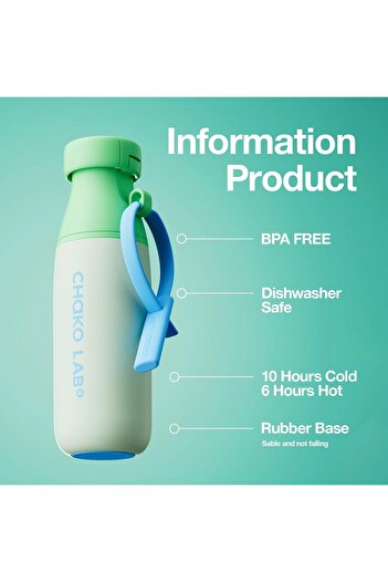 CHAKO LAB Insulated Stainless Steel Water Bottle with Two Strap | BPA-Free Leak Proof | 17oz Bottle