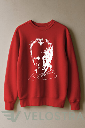 Velostra Unisex Atatürk Printed 3 Thread Inside Ribbed Crew Neck Sweatshirt