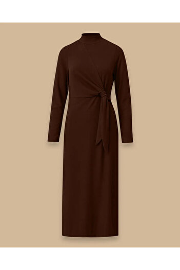 SEÇİL High-Necked Midi Dress with Tie Detail