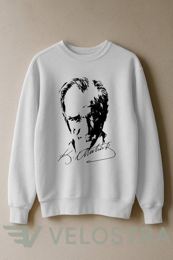 Velostra Unisex Atatürk Printed 3 Thread Inside Ribbed Crew Neck Sweatshirt