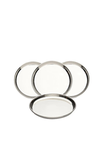 Bisbell Stainless Steel Beeding Thali 22CM – 4PCS Set | Round Dinner Plates,Serving Plates (Size 10),BB2016S