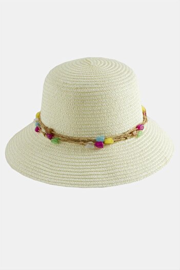 ZERO LAND Hn-Shop Colorful Natural Stone Straw Hat-Cream