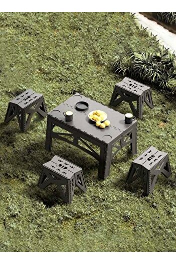 Generic Set of Folding Plastic Table and 4 Chairs for Camping and Outdoor Trips