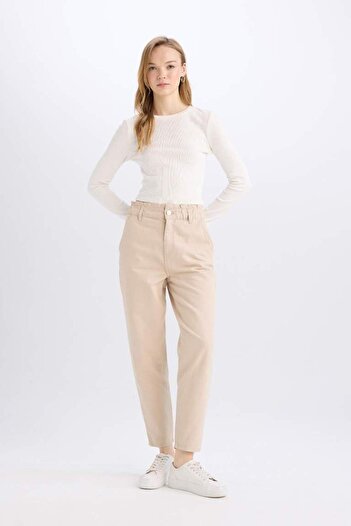 DeFacto Paperbag Gabardine Pants Standard Leg Pocket S2790Az25Sp