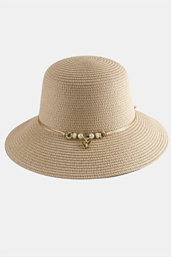 ZERO LAND Hn-Shop Butterfly Pearl Straw Hat-Powder Color