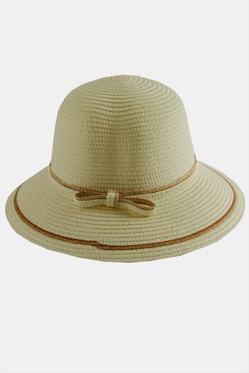 ZERO LAND Hn-Shop Ribboned Straw Hat-Beige