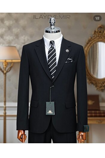 ilayda emir Black Striped Men's Suit