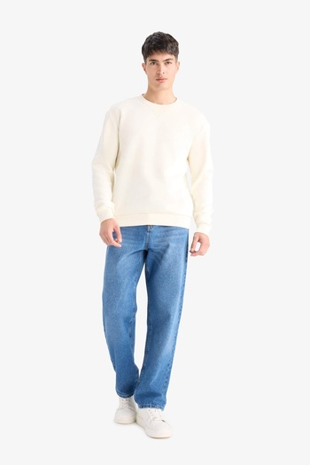 DeFacto Men's Sweat T3777Az/Er140 Ecru